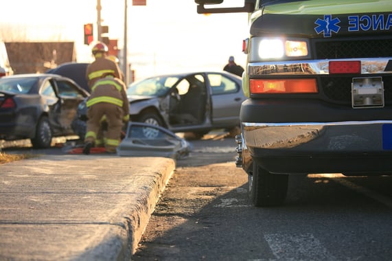 Emergency vehicle coming to injured car accident victim in Greenacres, Fl